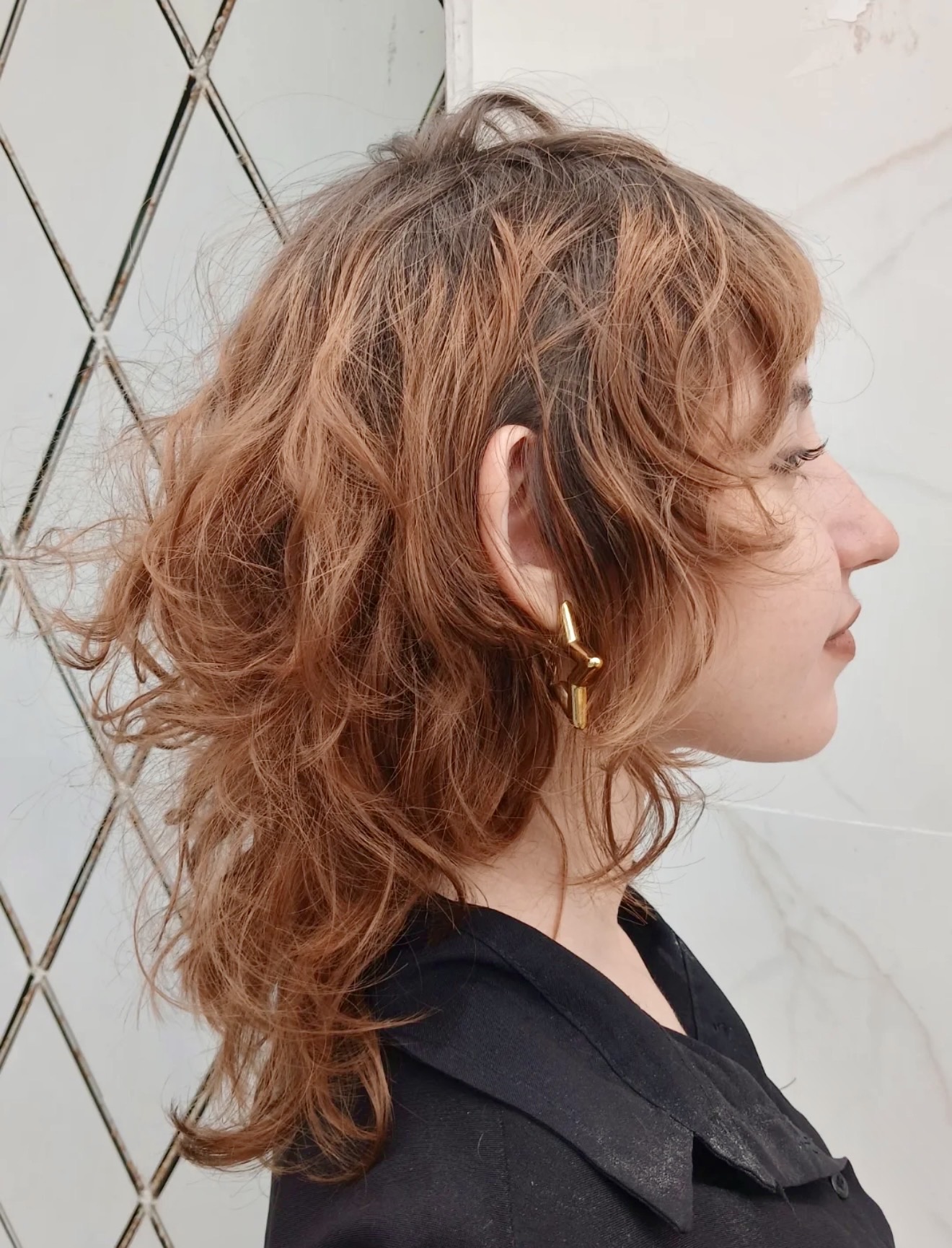 Tousled Copper Wolf Cut With Face Framing Bangs