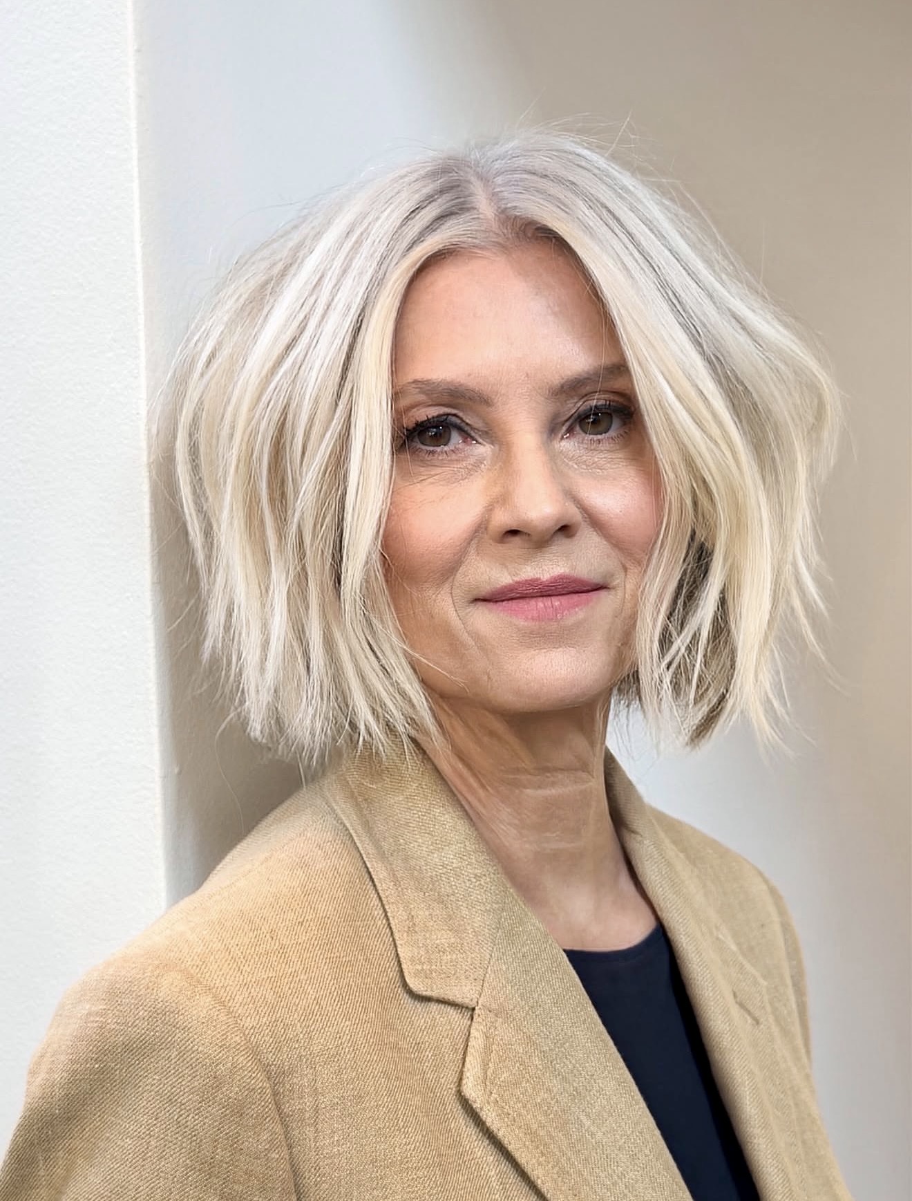 Tousled Platinum Blonde Bob With Textured Ends