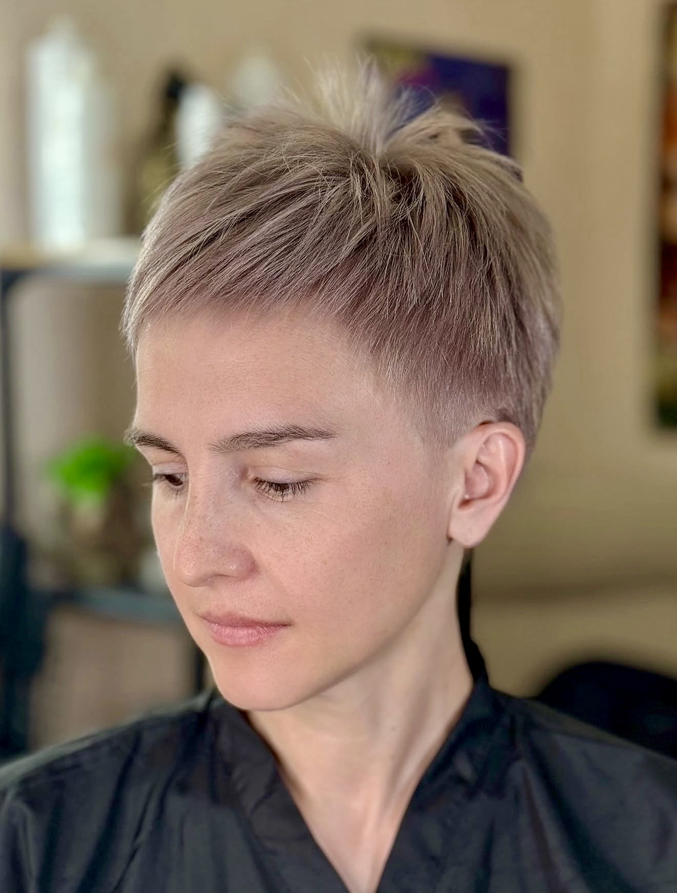 Tousled Platinum Pixie With Textured Top