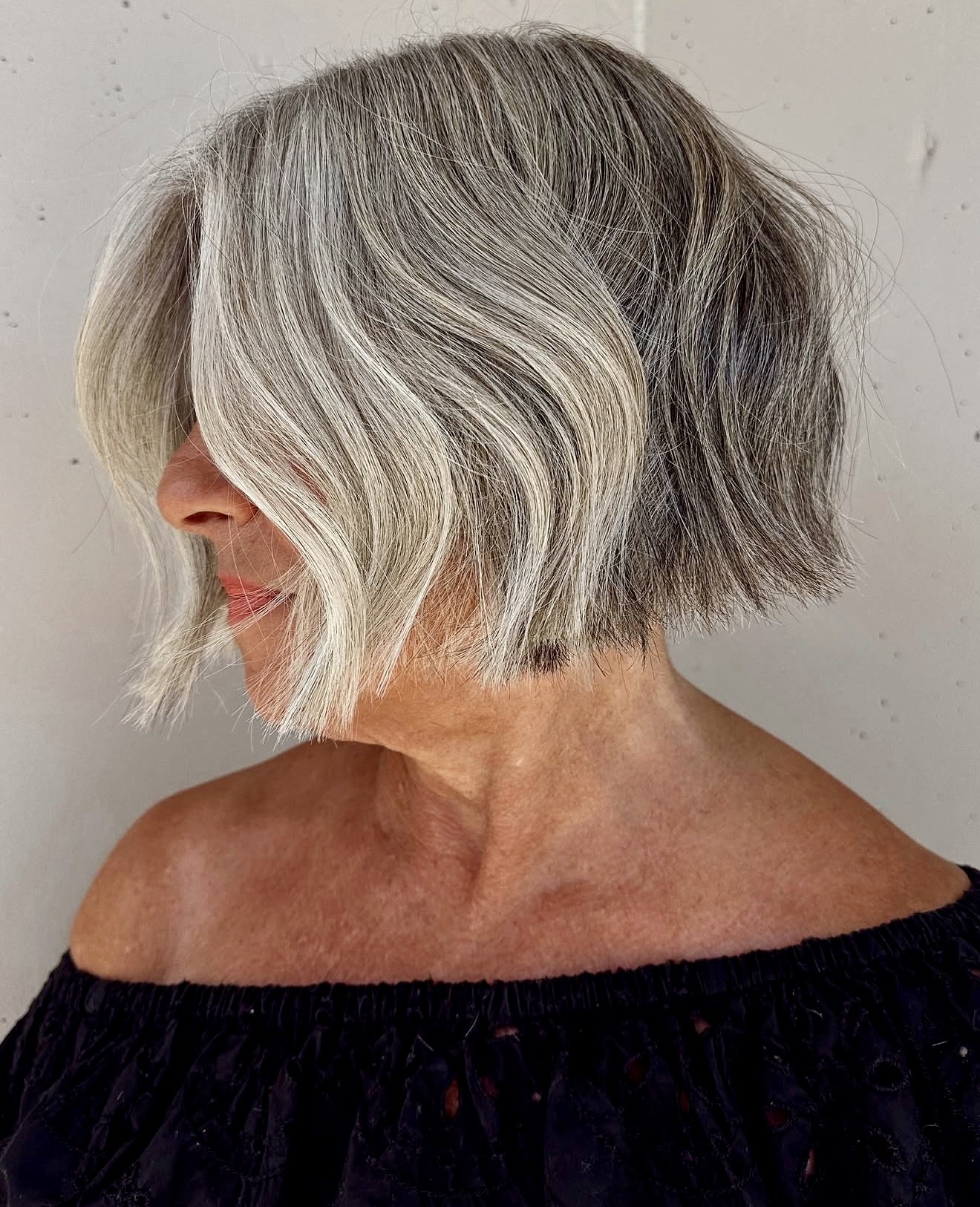 Tousled Textured Bob With Natural Silver Highlights