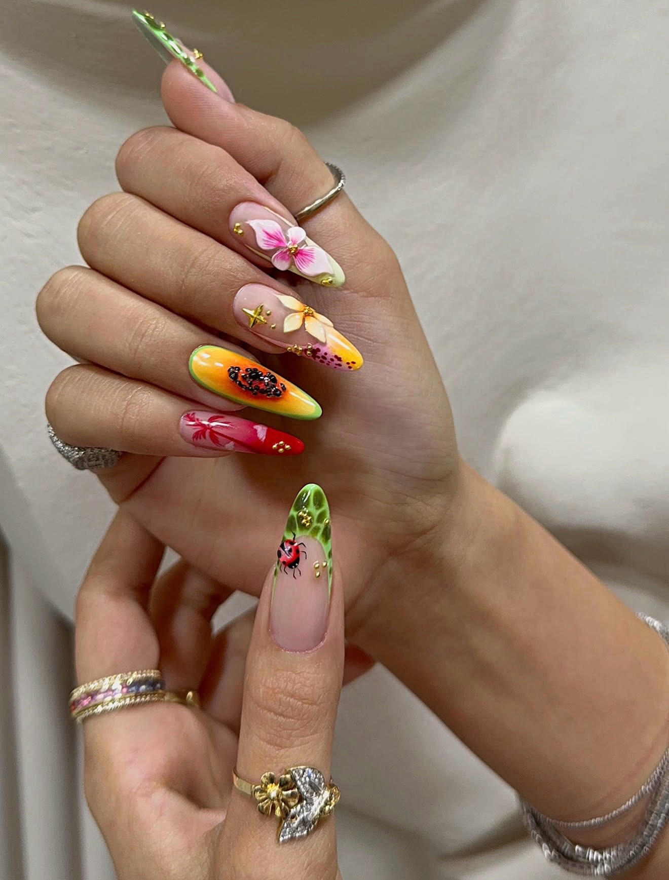 Tropical Garden 3D Floral and Fruit Nail Art