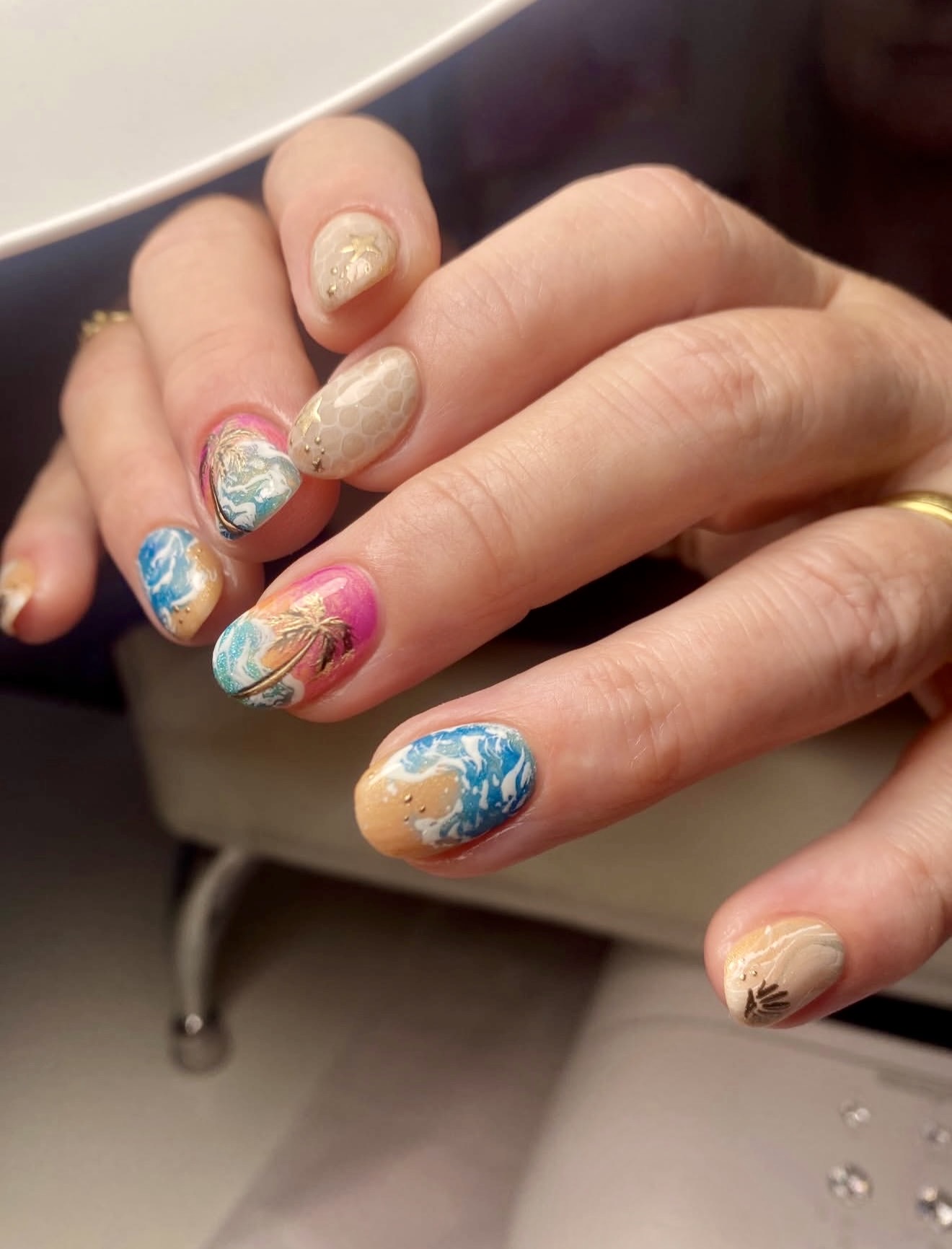 Tropical Palm Tree Beach Scene Nail Art
