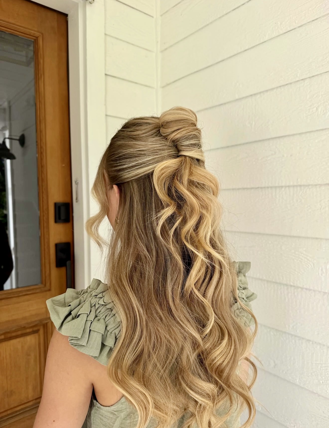 Twisted Half-Up Crown With Loose Spiral Curls