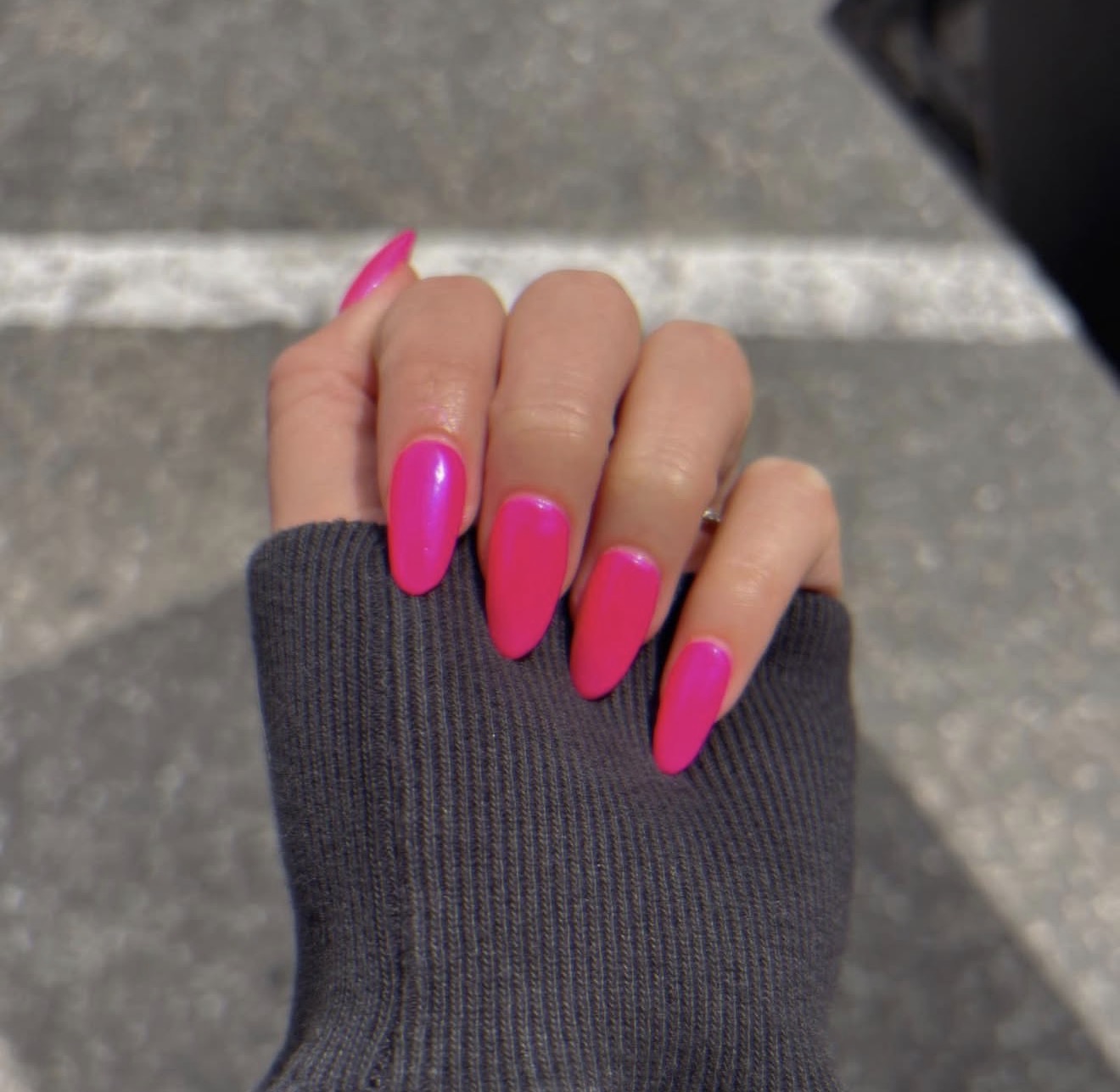 Vibrant Hot Pink Almond Shaped Glossy Nails