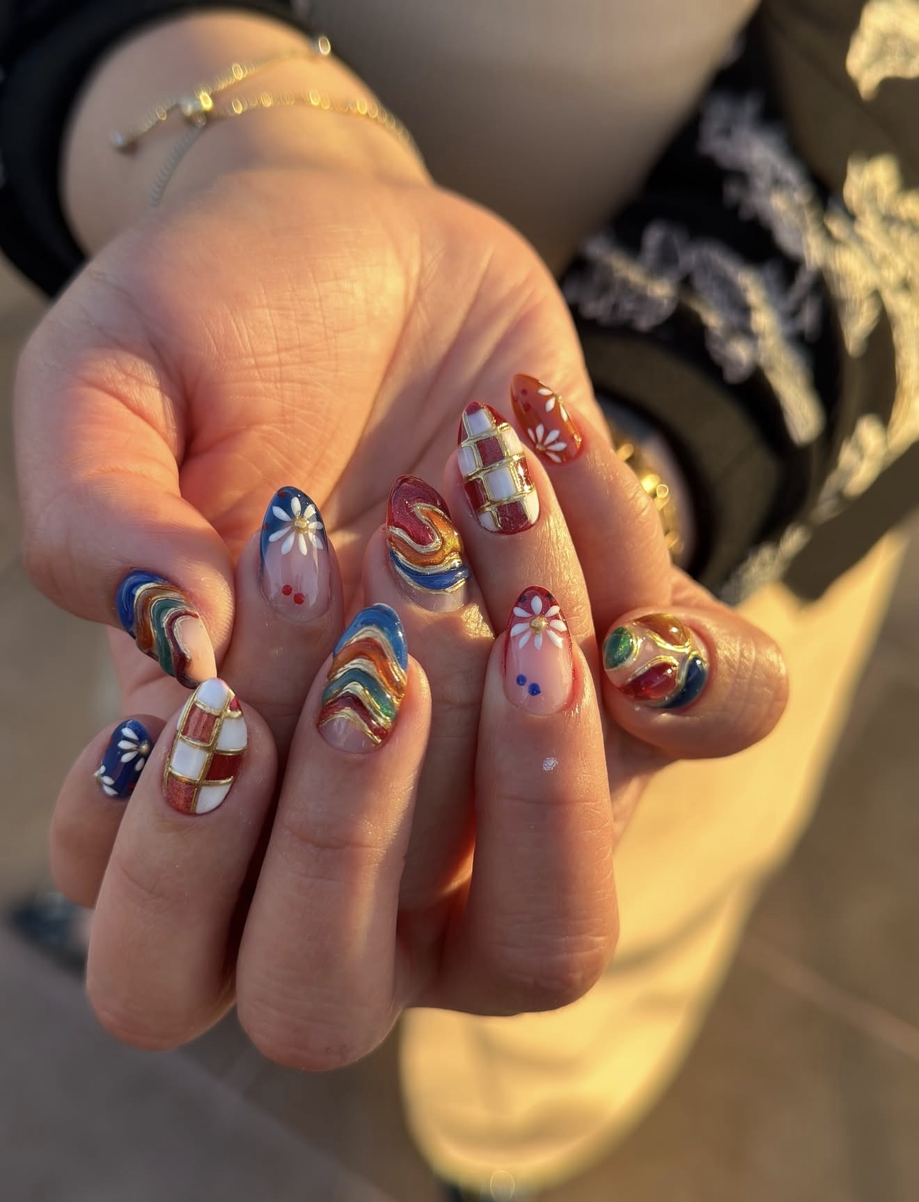 Vibrant Mexican Folk Art Inspired Almond Nails