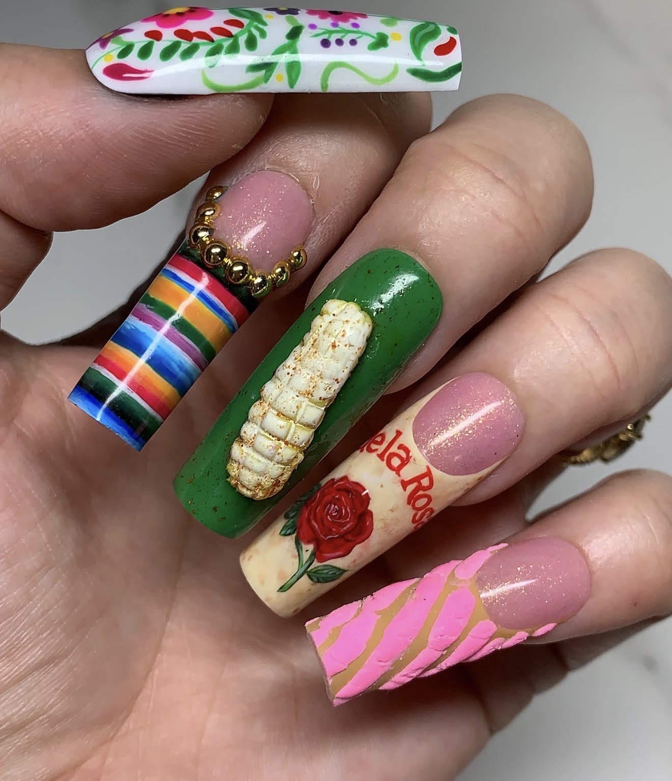 Vibrant Mexican Folk Art Inspired Detailed Nails