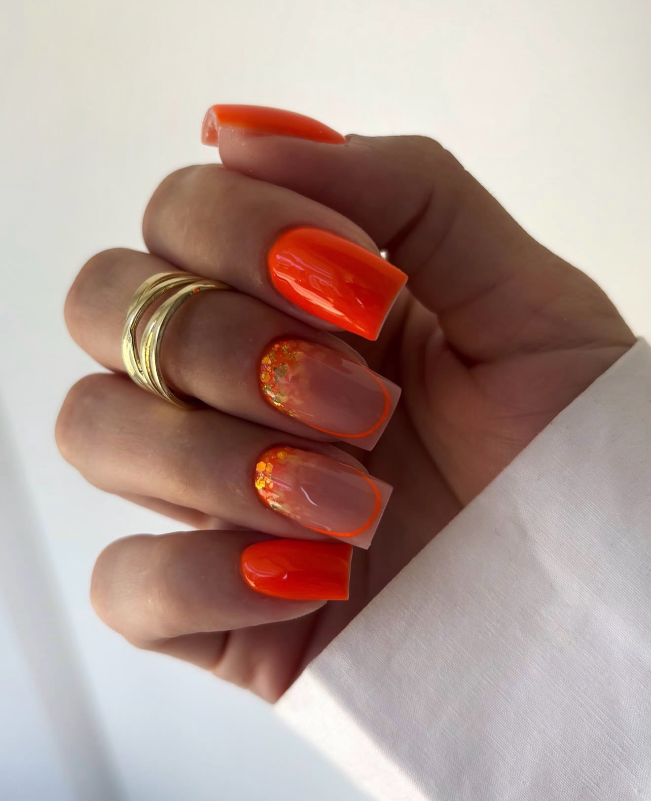 Vibrant Orange Neon French Tip Nails