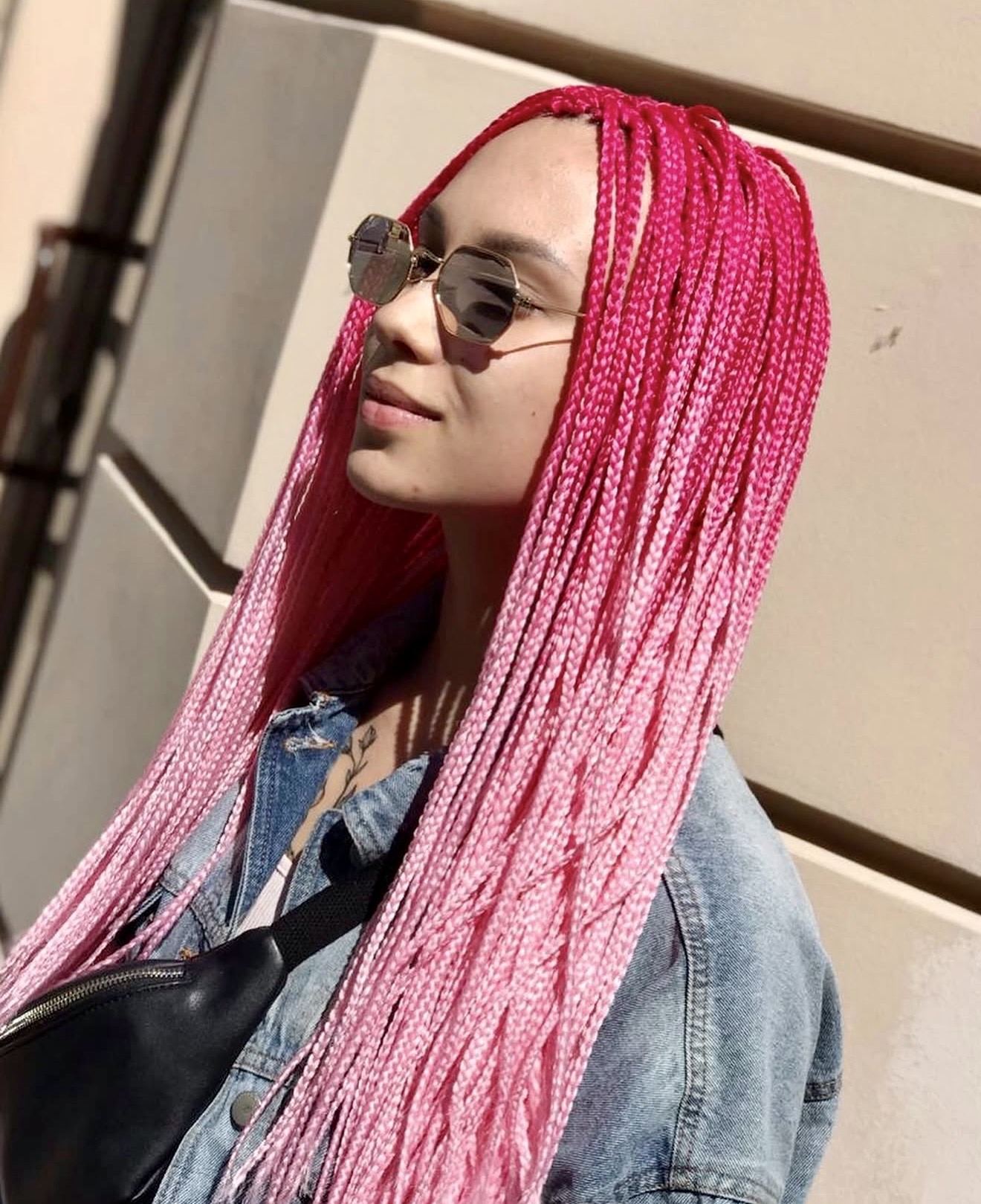 Vibrant Pink Ombre Micro Braids For Summer