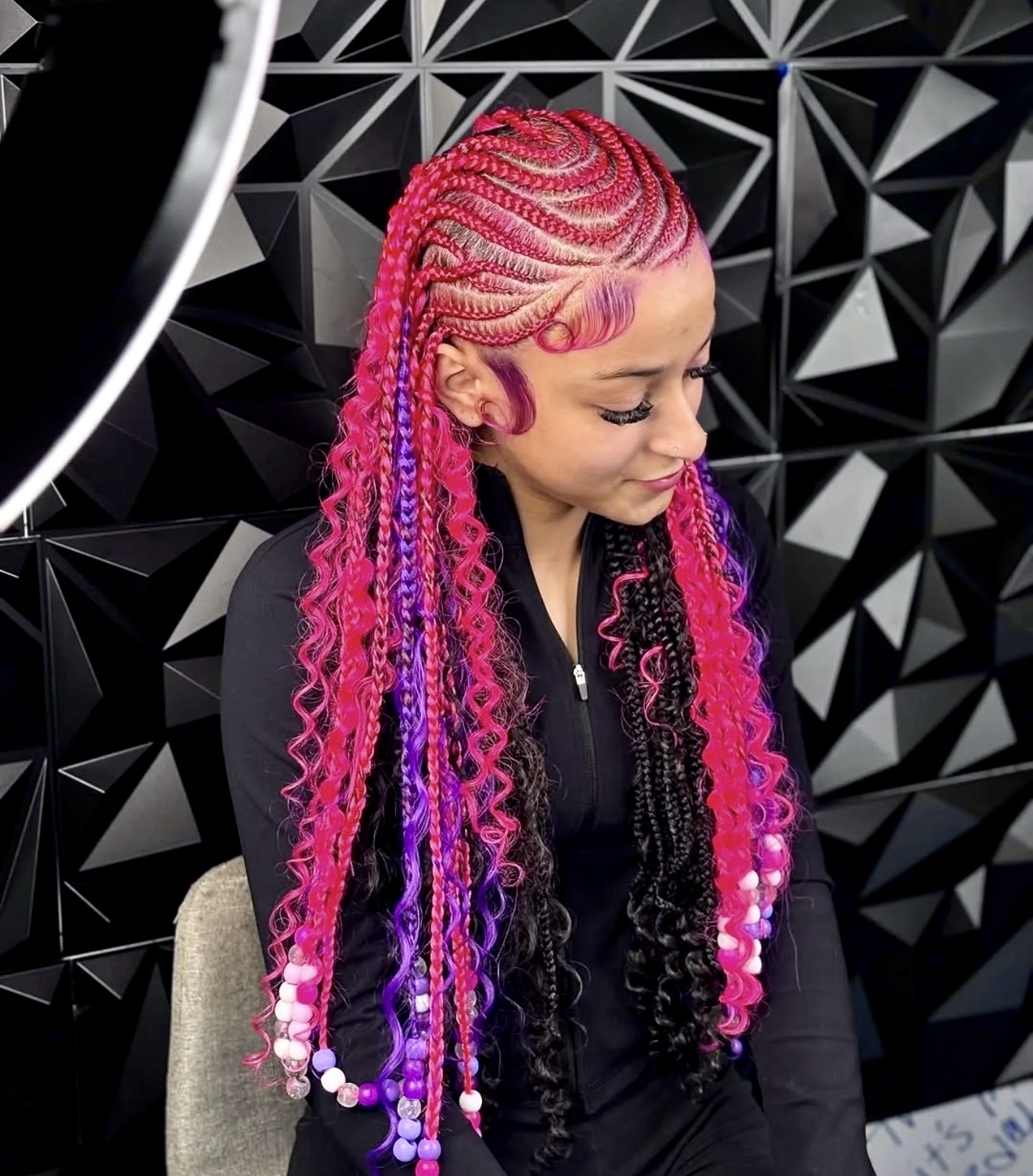 Vibrant Pink & Purple Mixed Media Box Braids