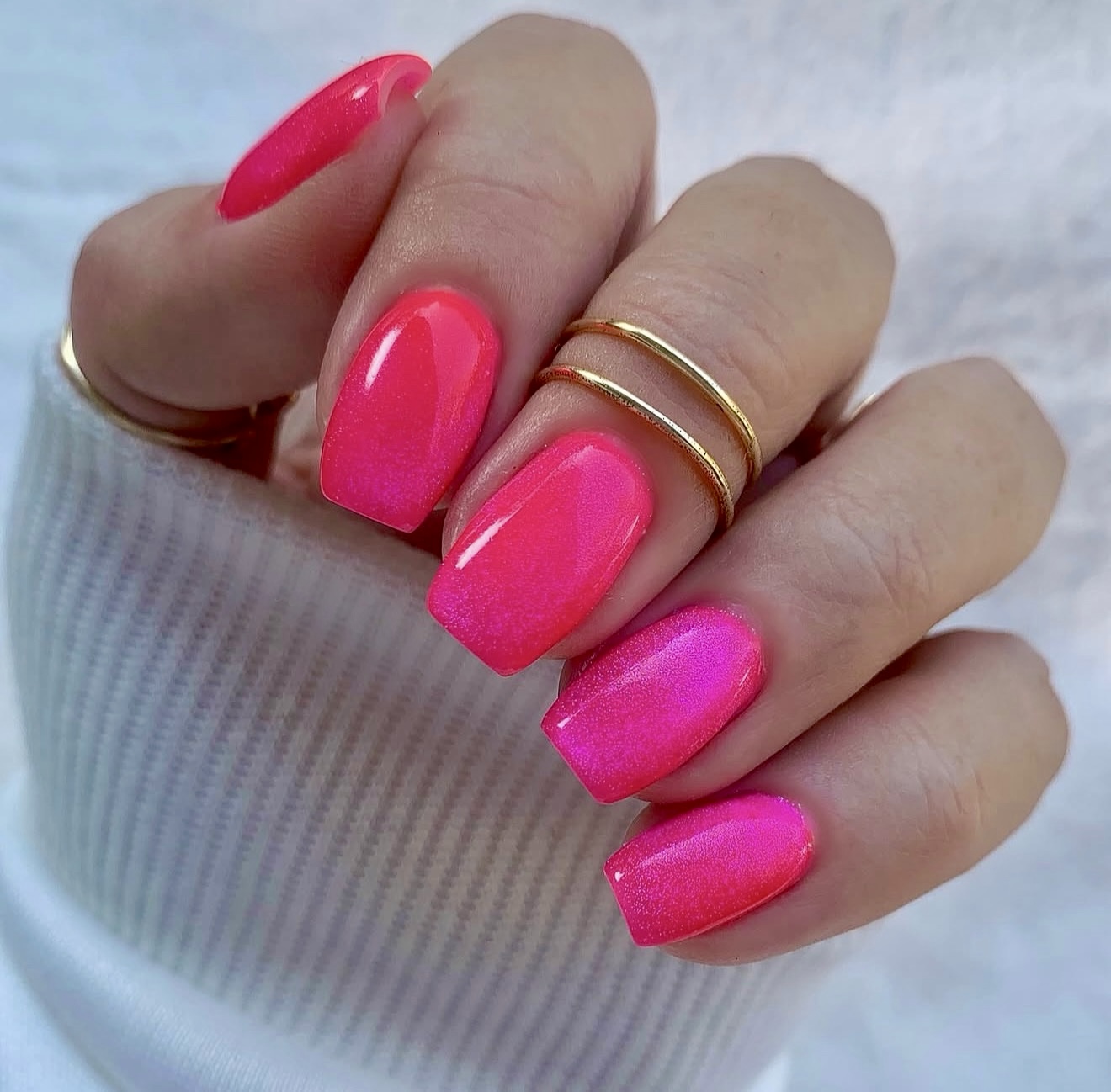 Vibrant Pink Shimmer Medium Coffin Nails