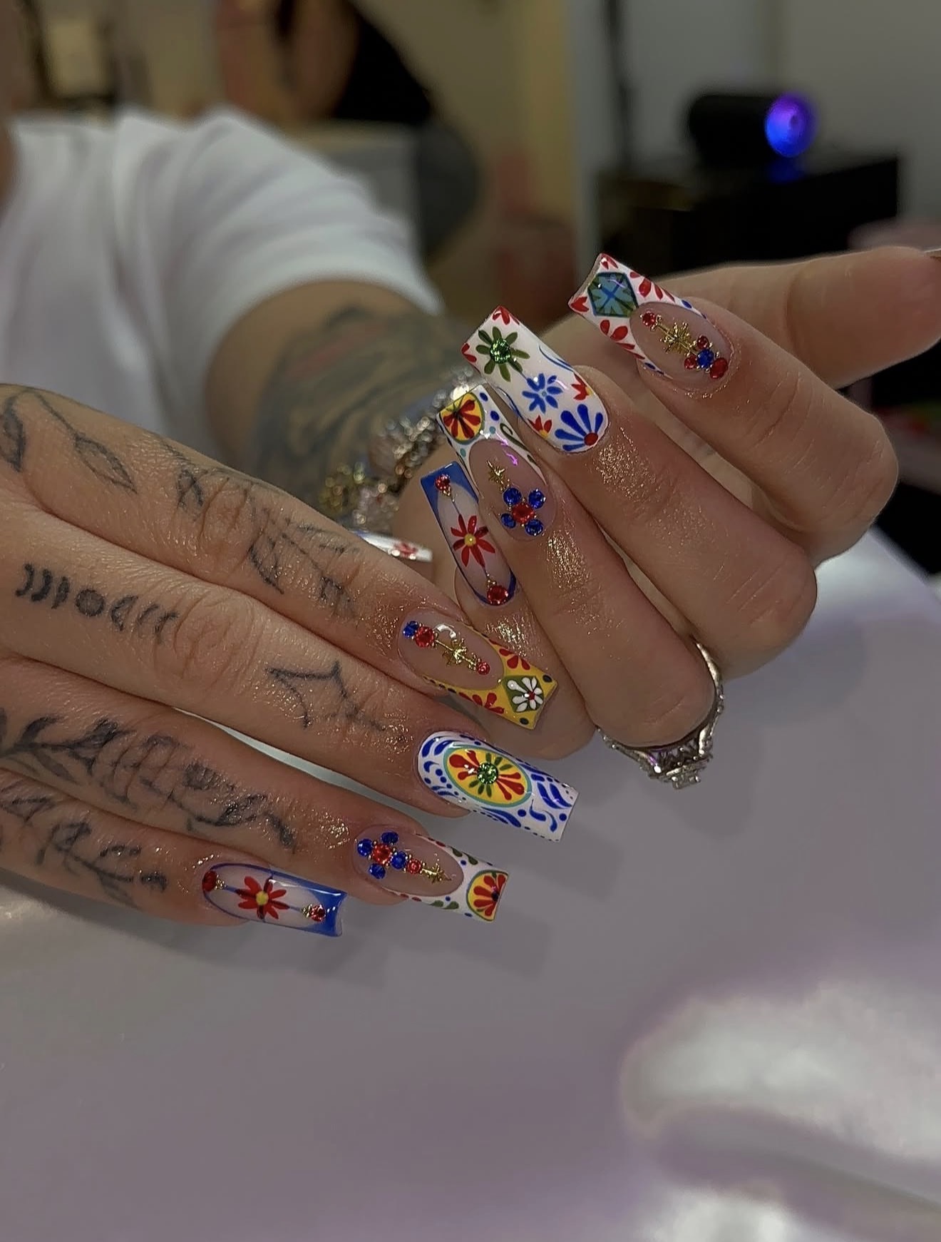 Vibrant Talavera Tile Coffin Nails