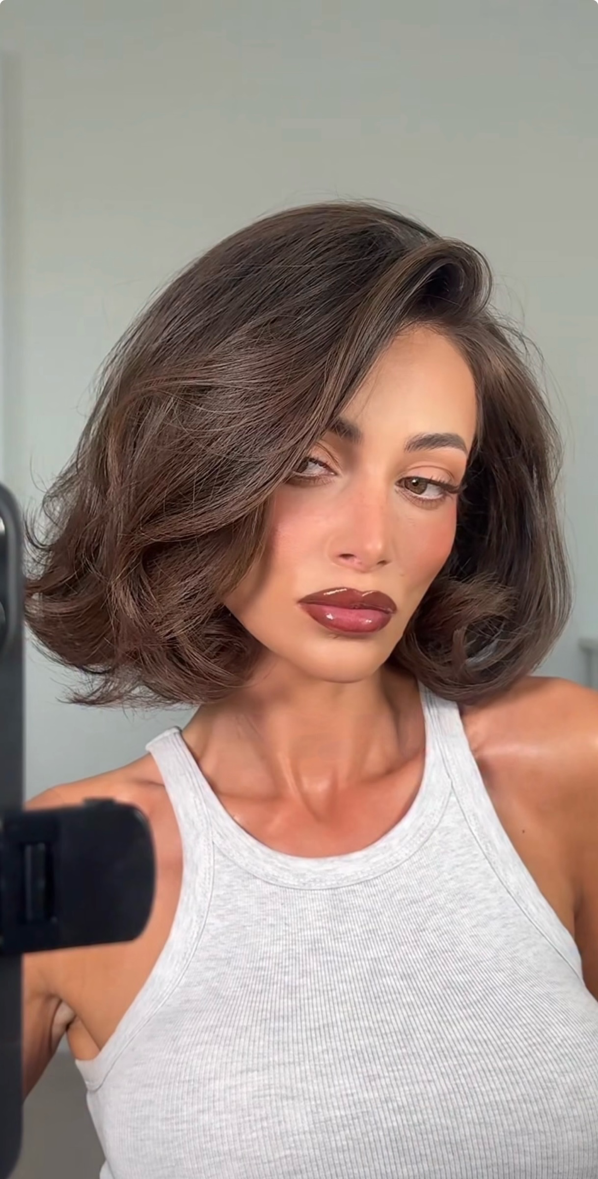 Voluminous Bob With Soft Barrel Curls & Deep Side Part