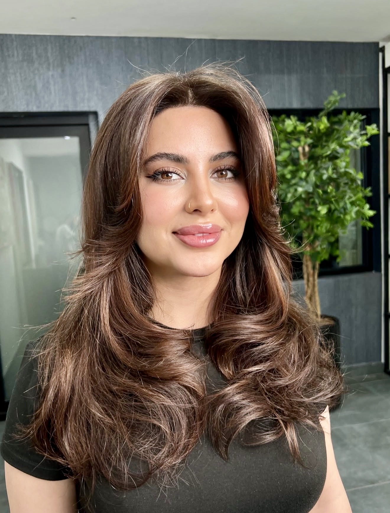 Voluminous Mushroom Brown Curls With Face Framing Layers