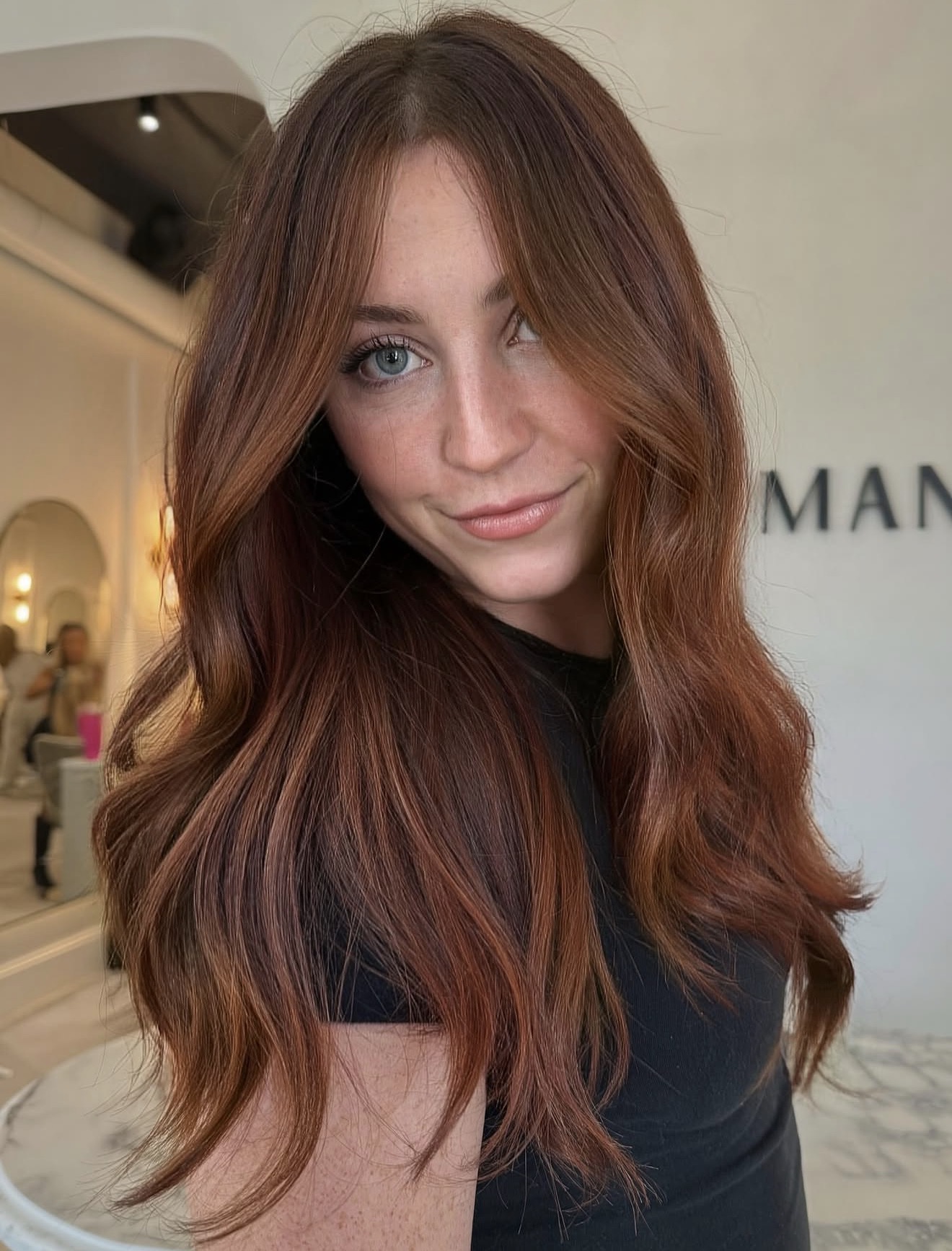 Warm Auburn Balayage With Loose Waves