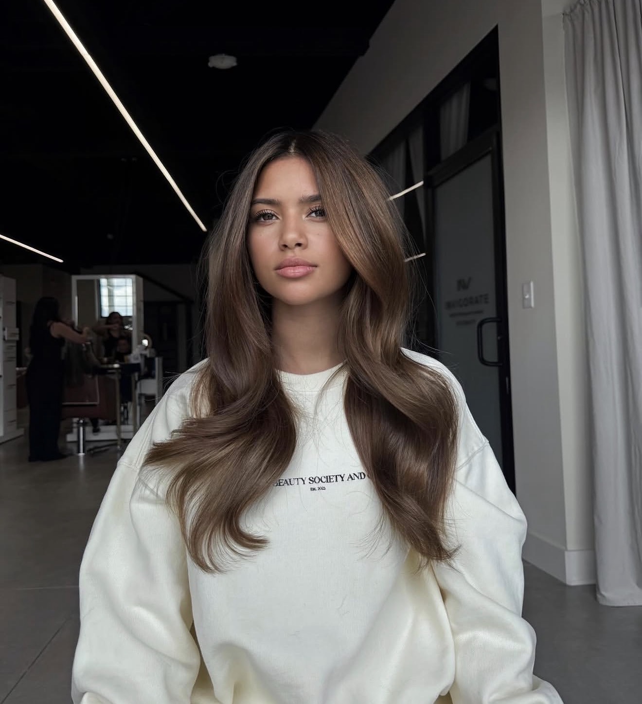 Warm Caramel Balayage On Dark Brown Waves