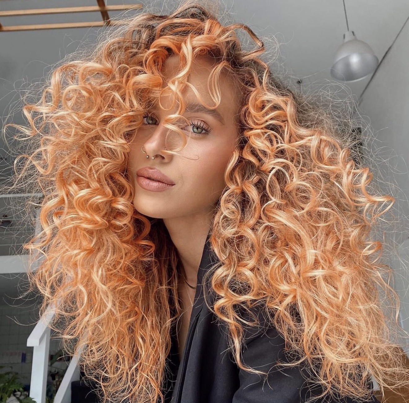Warm Copper Balayage For Curly Hair