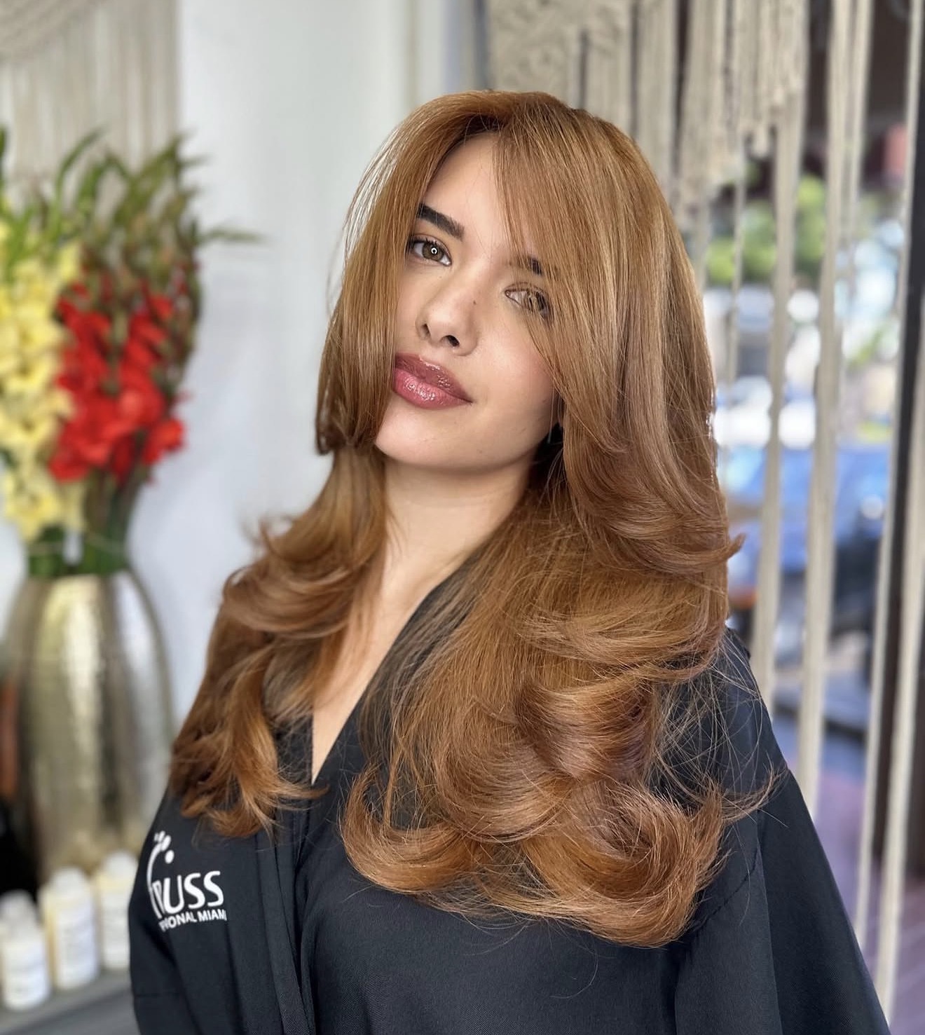 Warm Copper Balayage With Face-Framing Layers