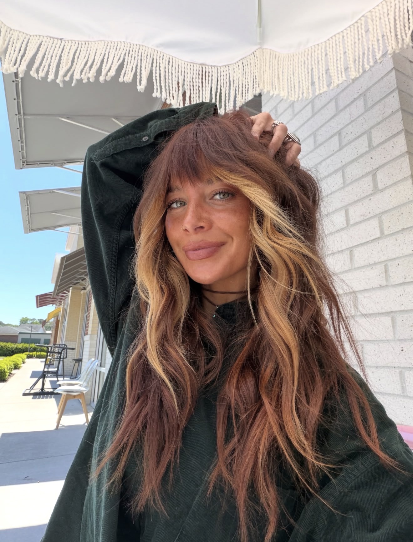 Warm Copper Balayage With Face-Framing Streaks