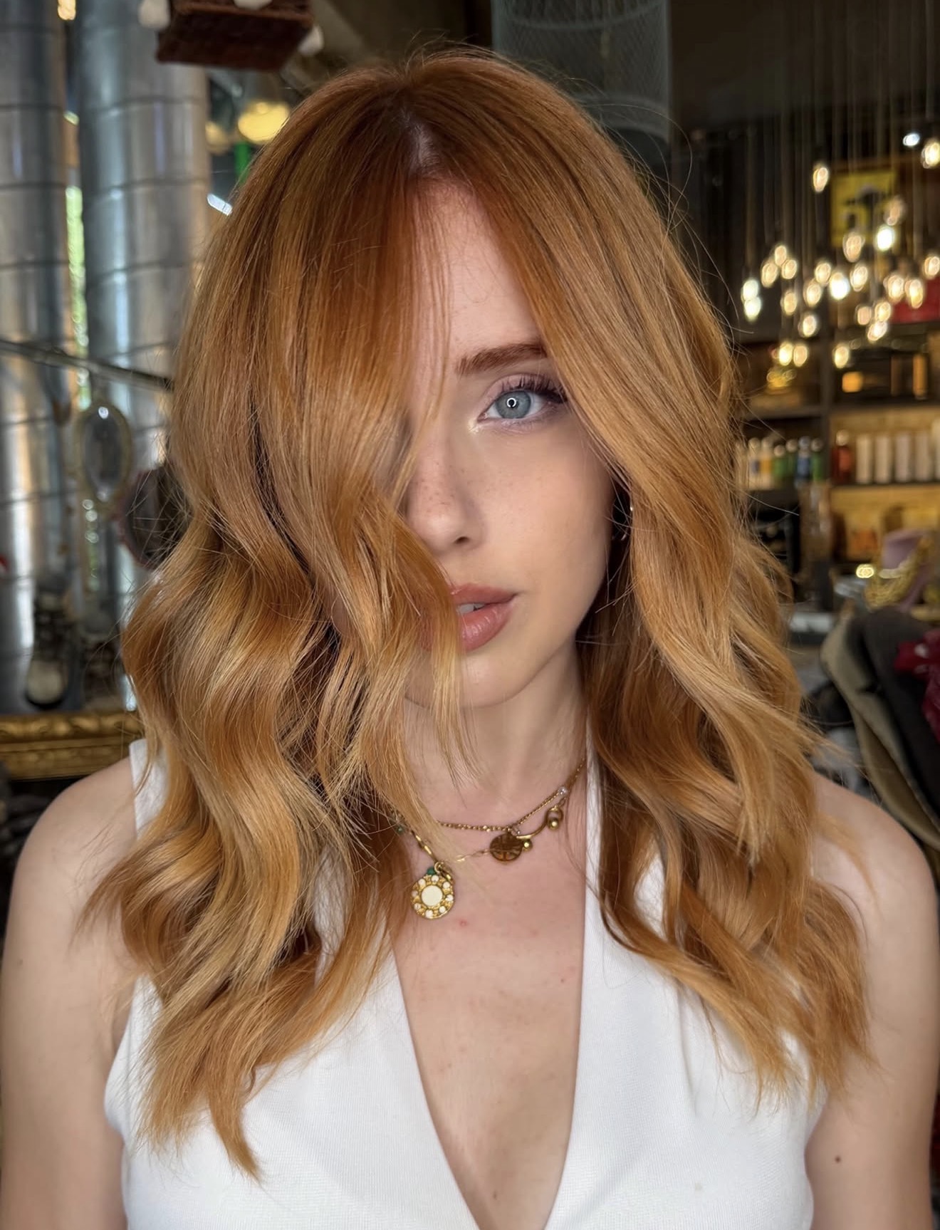 Warm Copper Balayage With Loose Waves
