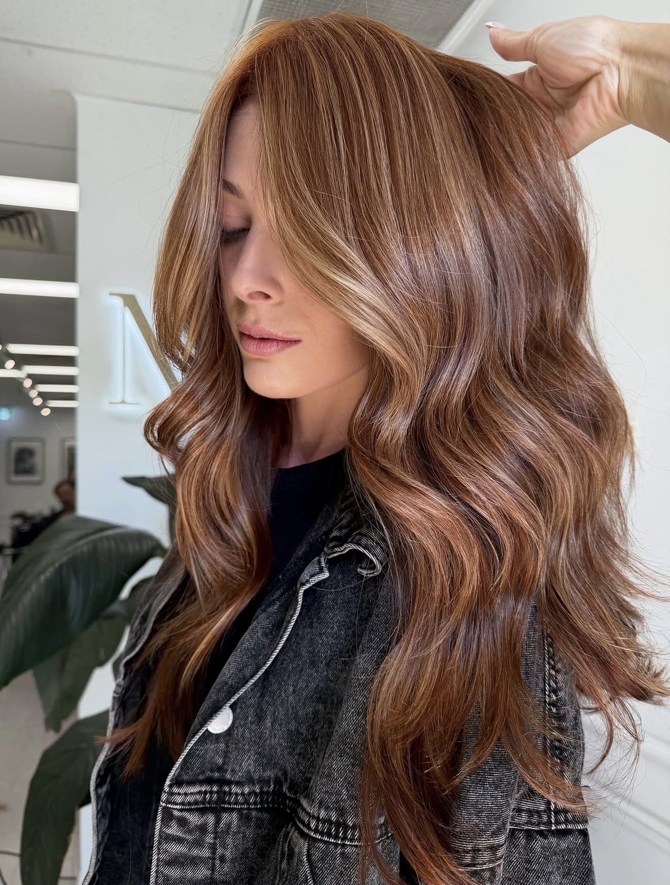 Warm Copper Balayage With Loose Waves