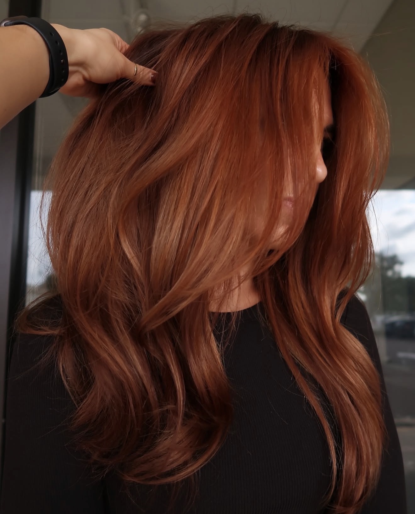 Warm Copper Balayage With Soft Waves
