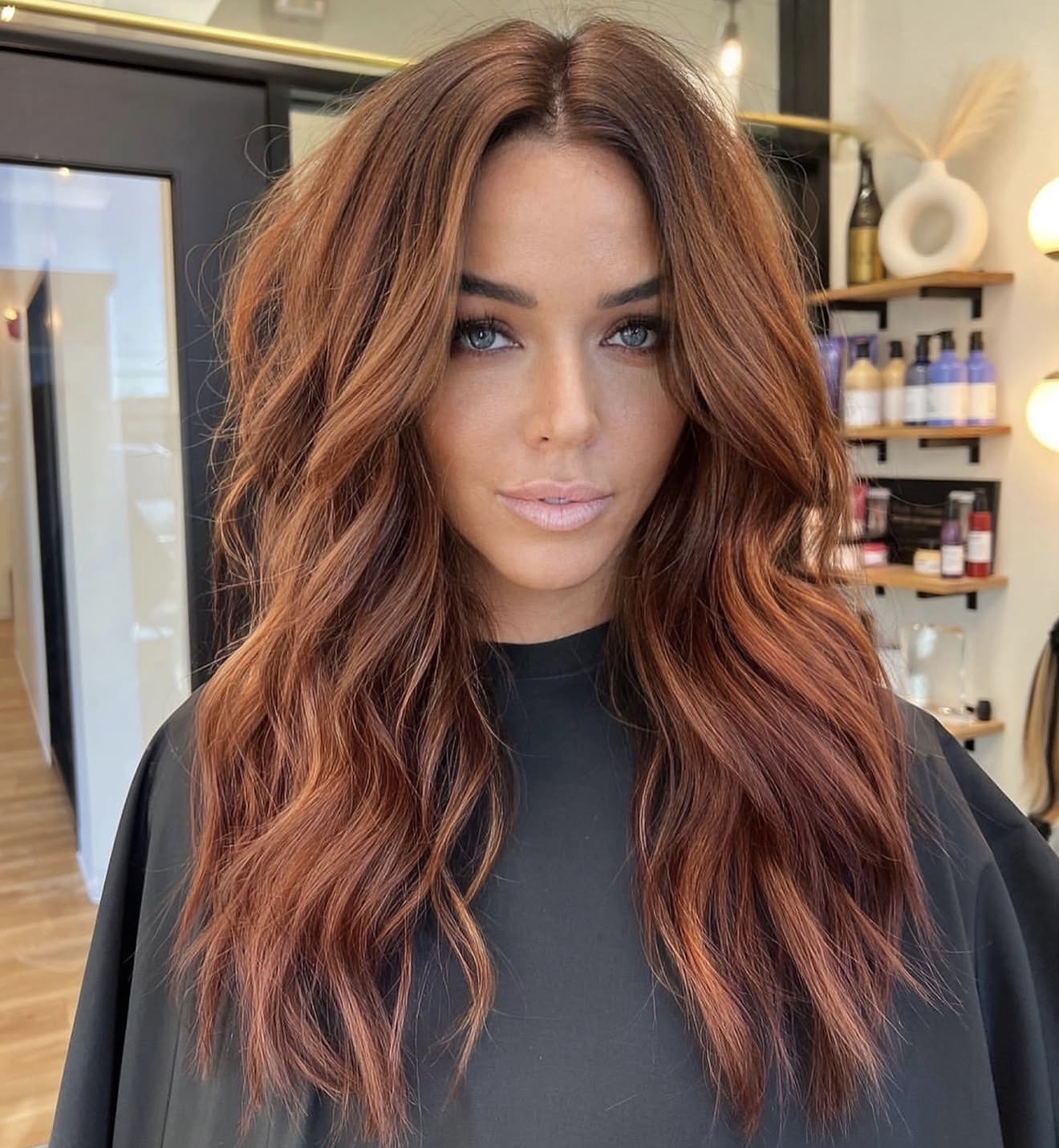 Warm Copper Balayage With Tousled Waves