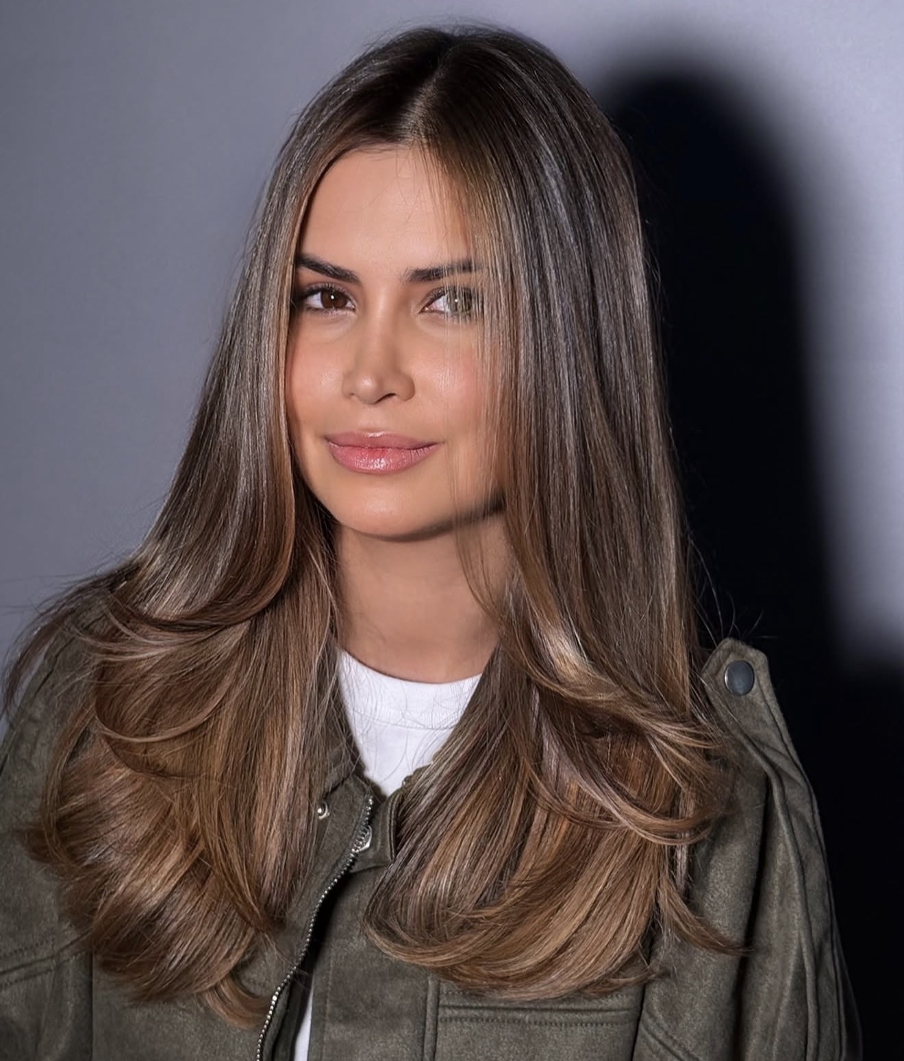 Warm Espresso Balayage With Face Framing Layers