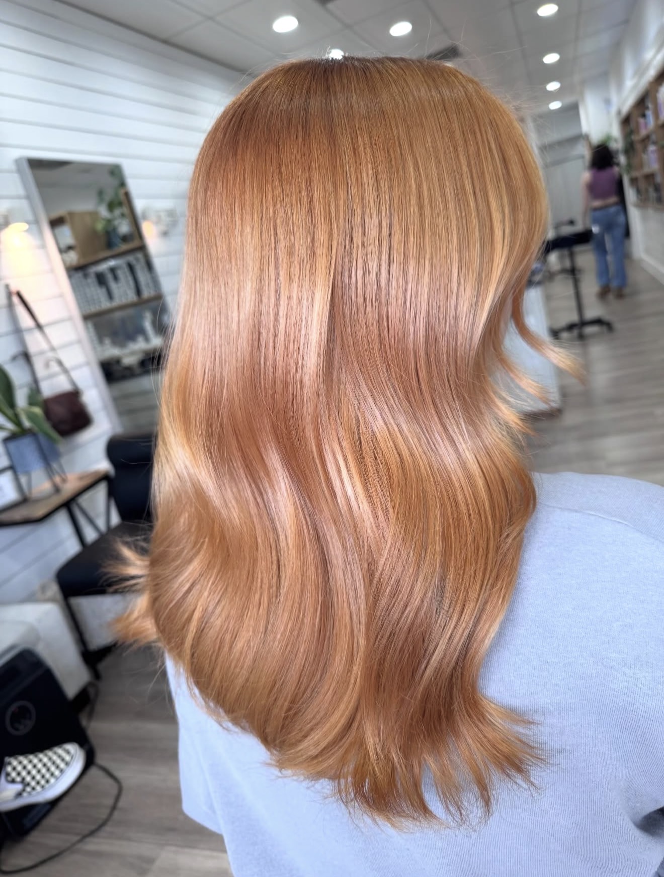Warm Strawberry Blonde Loose Waves Blowout