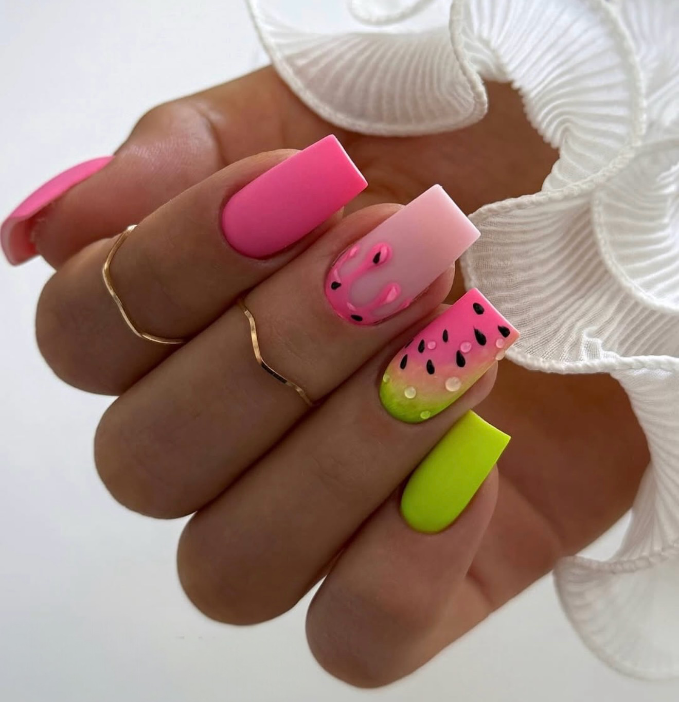 Watermelon Matte French Tip Square Nails