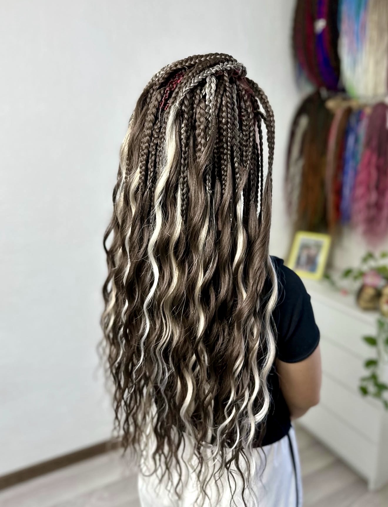Wavy Goddess Braids With Blonde Highlights