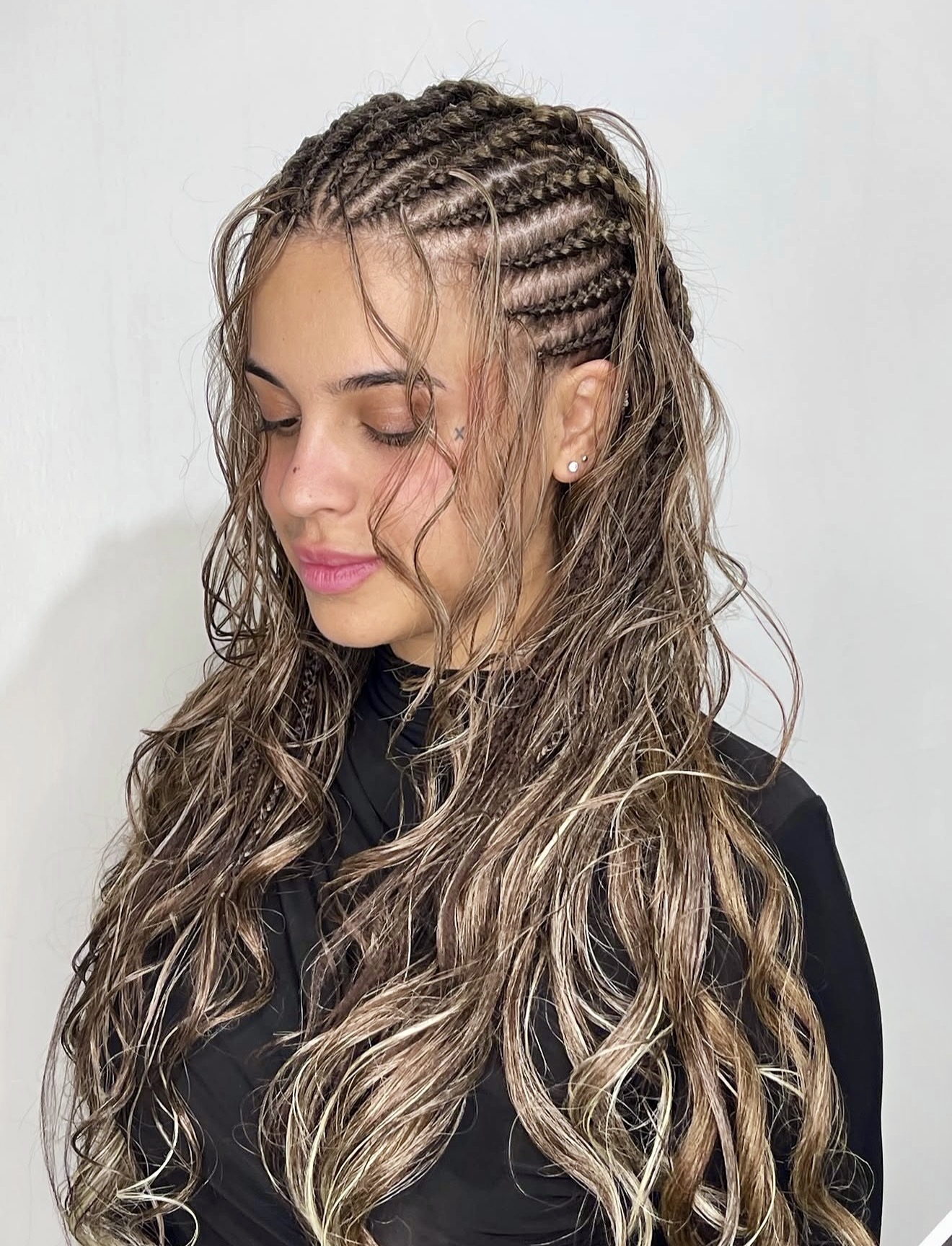 Wet Look Cornrows With Beach Waves