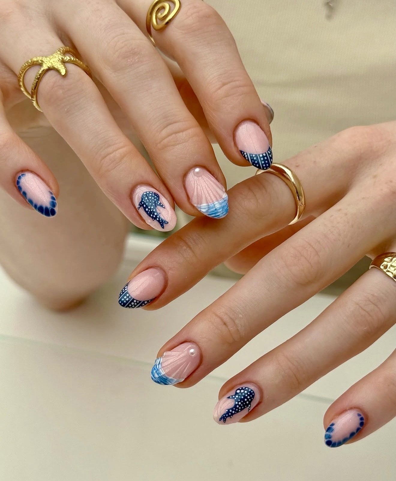 Whale Shark Seashell French Tip Nails