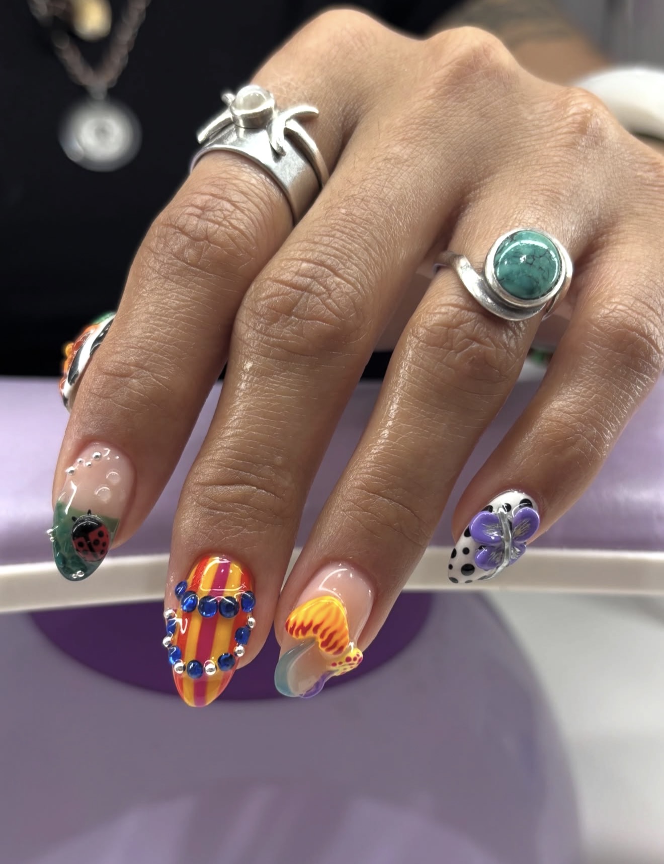 Whimsical 3D Mushroom and Ladybug Nail Art
