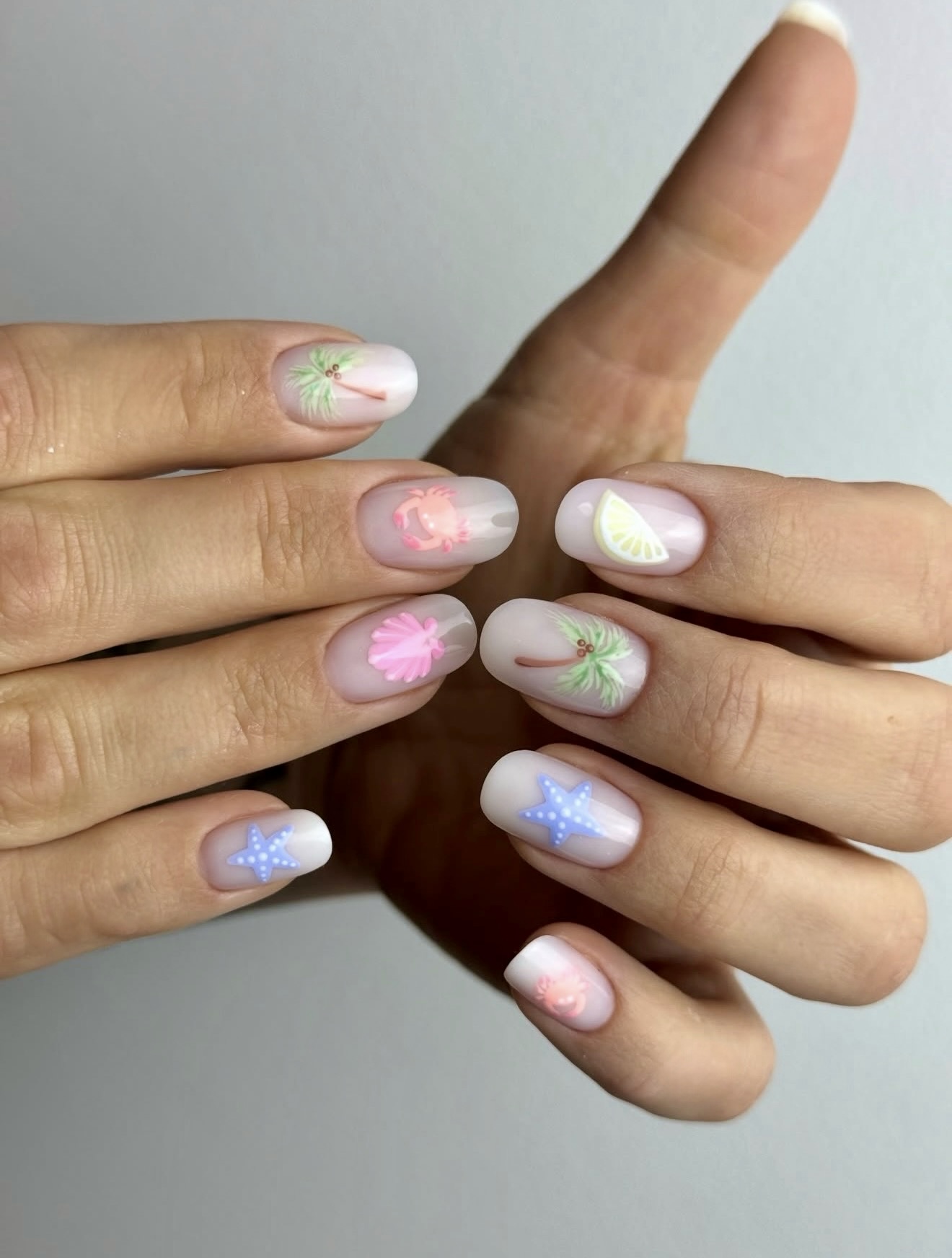 Whimsical Beach Vibes Palm Tree & Seashell Accent Nails