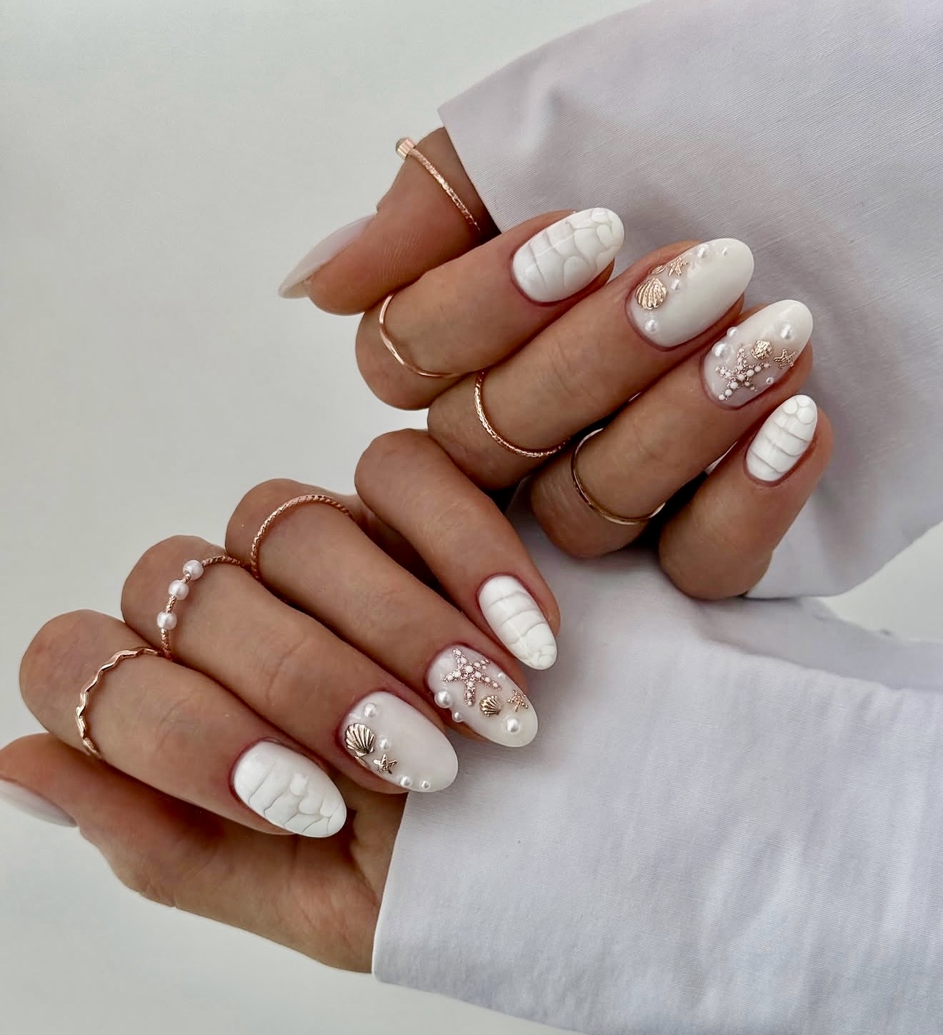 White Oyster Shell French Tip Nail Art