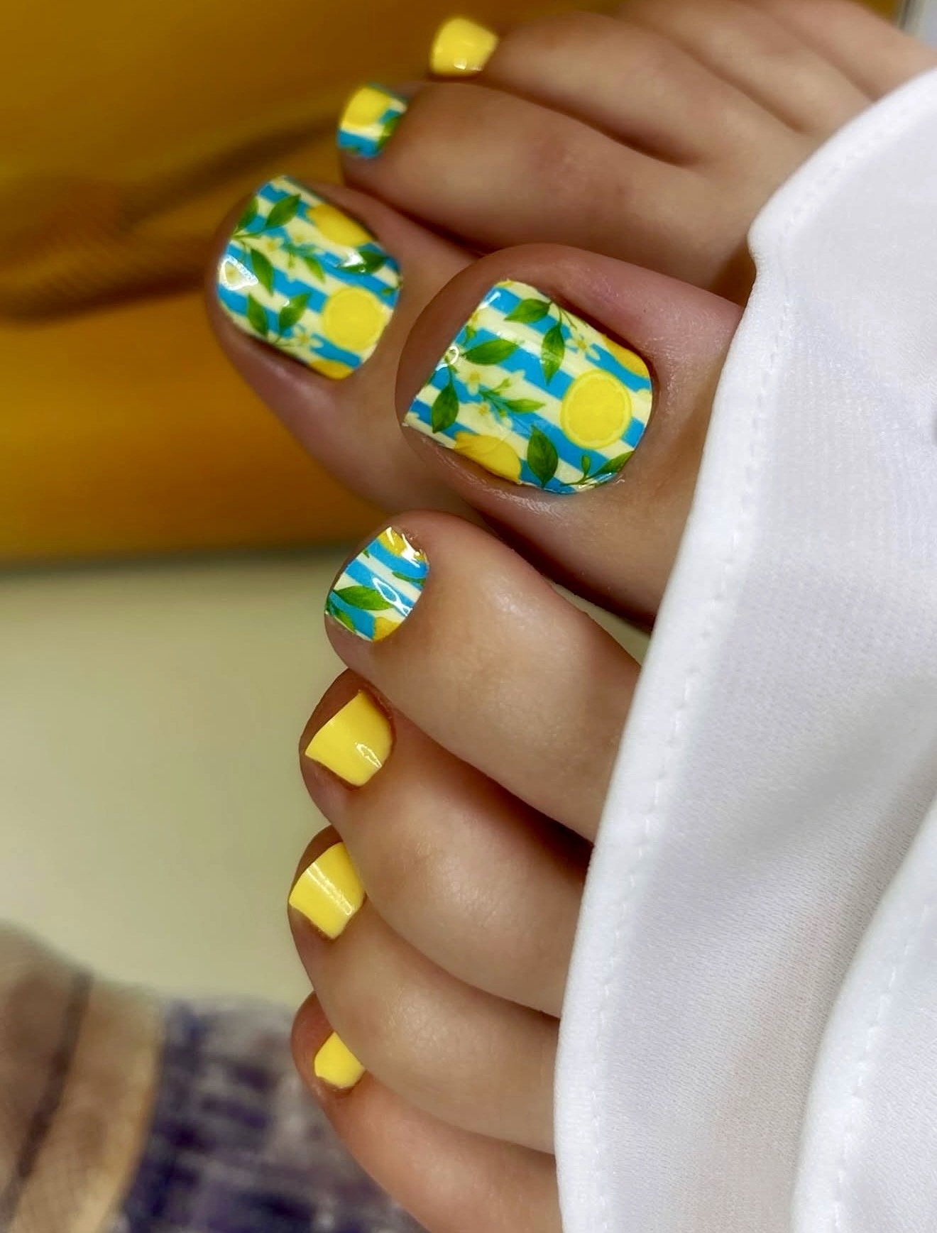 Zesty Lemon Stripe Summer Pedicure